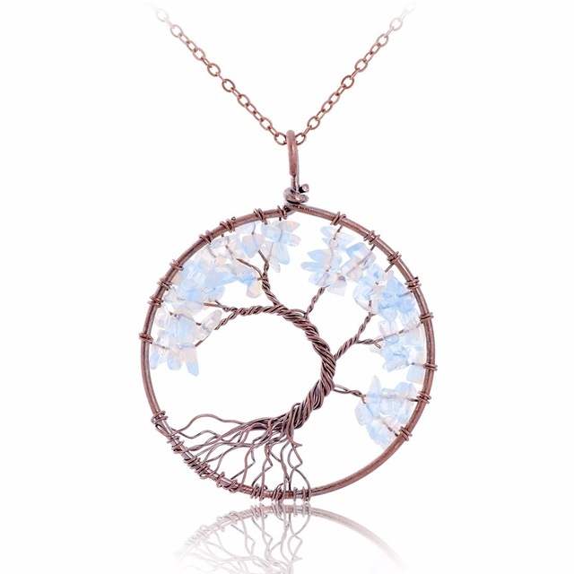 Chakra Tree Of Life Pendant Necklace Copper Crystal