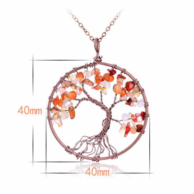 Chakra Tree Of Life Pendant Necklace Copper Crystal