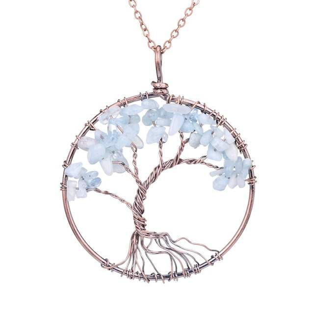 Chakra Tree Of Life Pendant Necklace Copper Crystal