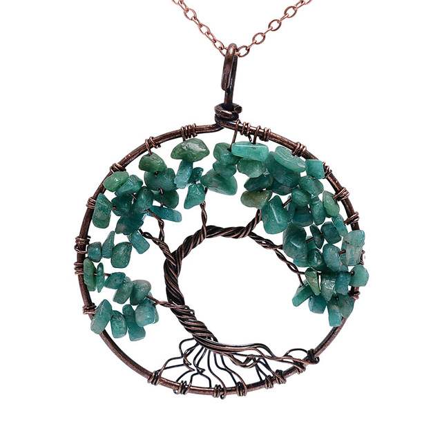 Chakra Tree Of Life Pendant Necklace Copper Crystal