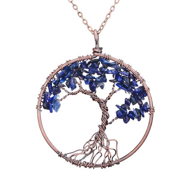 Chakra Tree Of Life Pendant Necklace Copper Crystal