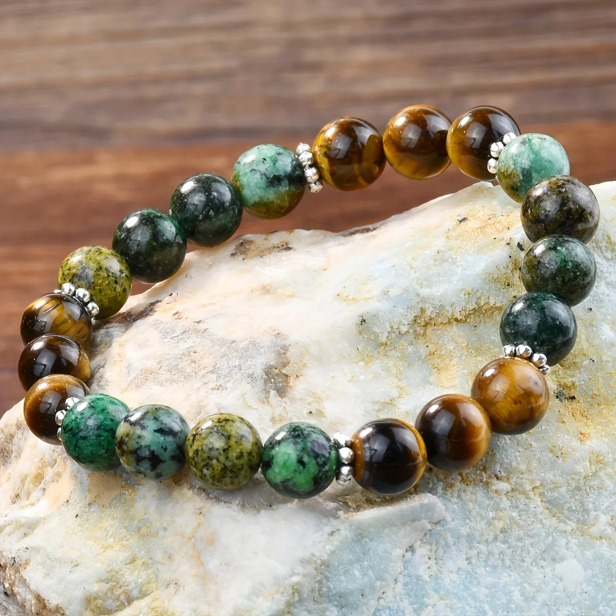 Tiger Eye and African Turquoise Beaded Elastic Bracelet Boost Confidence Balancing Energy Healing Prayer Bracelet
