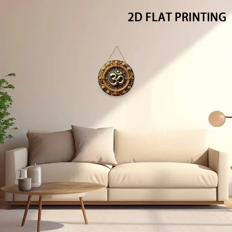 2D Painting- Americana Style Om Serenity Tin Round Sign, Hanging Decor For Home, Garden, Outdoor Wall Decor