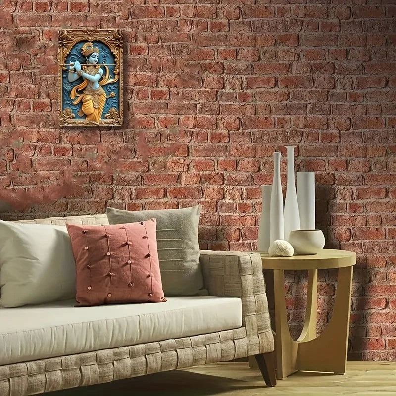 Bohemian Style Aluminum Metal Sign, 2D Flat Krishna Theme, Square Plaque, Wall Hanging, Festive Decor, Decorative Wall Poster