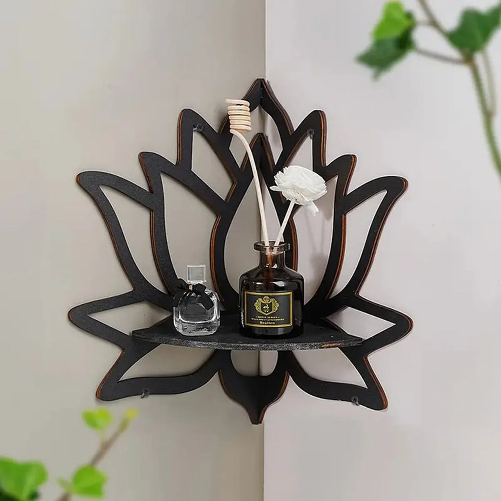 Wooden Lotus Hollow Decorative Rack Aromatherapy Organiser Essential Oil Candle Holder Wall Mounted Shelf Corner Shelf