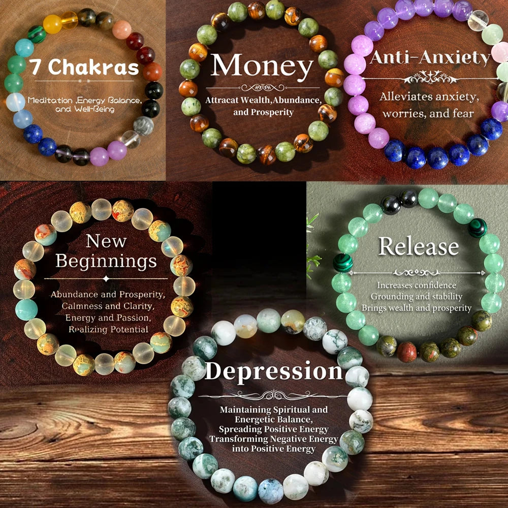 Depression Healing Crystal Beaded Bracelet Relieves Stress Anxiety Enhances Confidence Spiritual Inner Strength Jewelry Gift