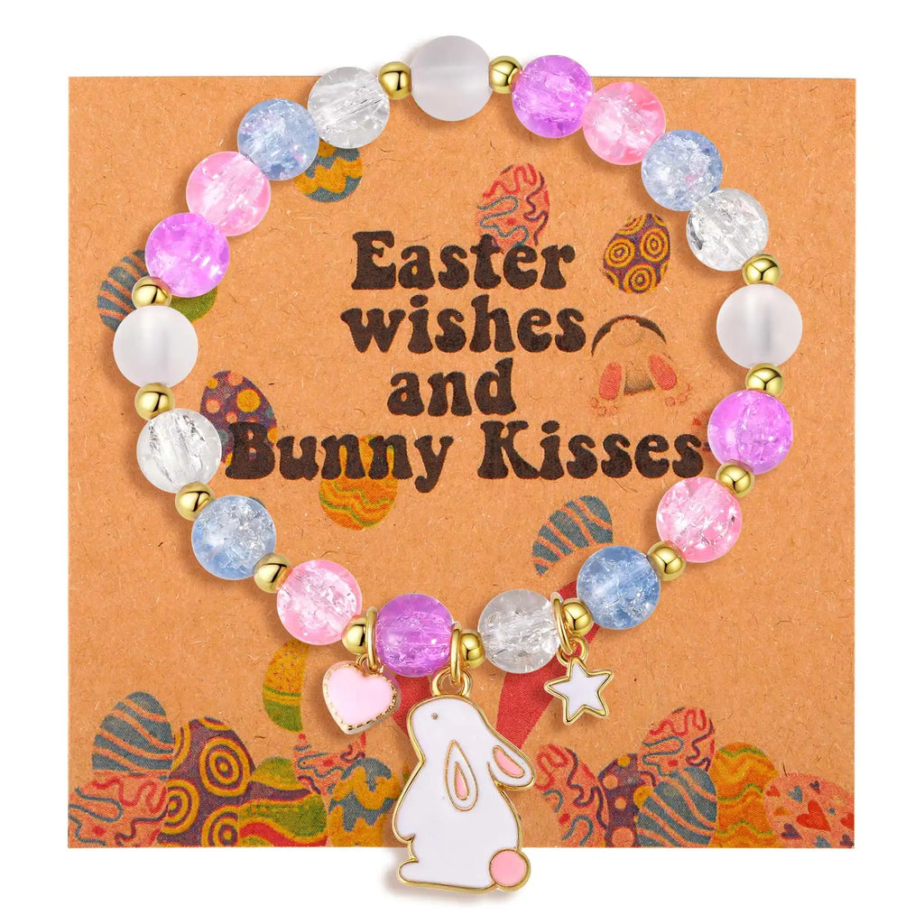 Cute Rabbit Bracelet for Baby Baptism Gift Colourful Beaded Bracelets Easter Christian Gifts Jewelry First Communion Jewelry