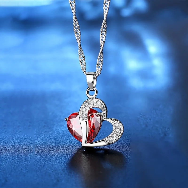 Heart Red Zircon Necklace Pendant With Roses Flower Box Gift For Mother's Day 2024 New Luxury Romantic Wedding Jewelry