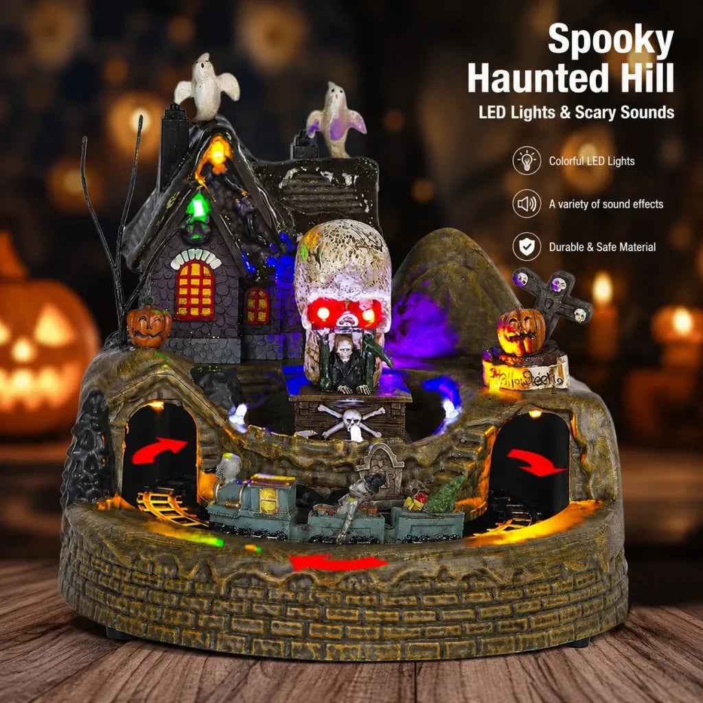 Animated Halloween Haunted Village Train with LED Lights &amp; Spooky Sounds