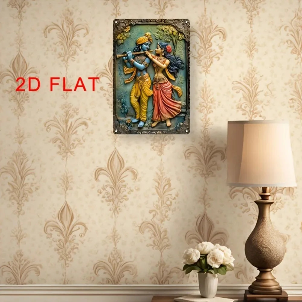 Trendy Krishna & Radha Romantic Love Theme Frameless Square Aluminum Wall Art - Ideal for Home, Office, and Room Decor