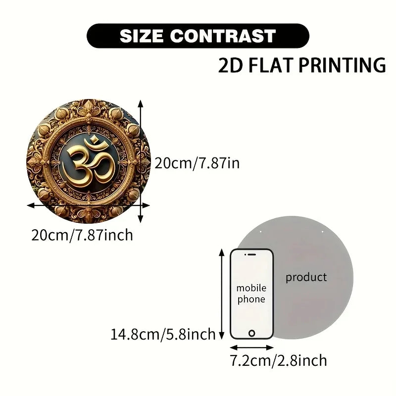 2D Painting- Americana Style Om Serenity Tin Round Sign, Hanging Decor For Home, Garden, Outdoor Wall Decor