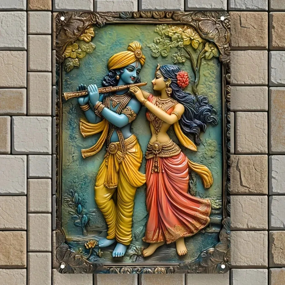 Trendy Krishna & Radha Romantic Love Theme Frameless Square Aluminum Wall Art - Ideal for Home, Office, and Room Decor
