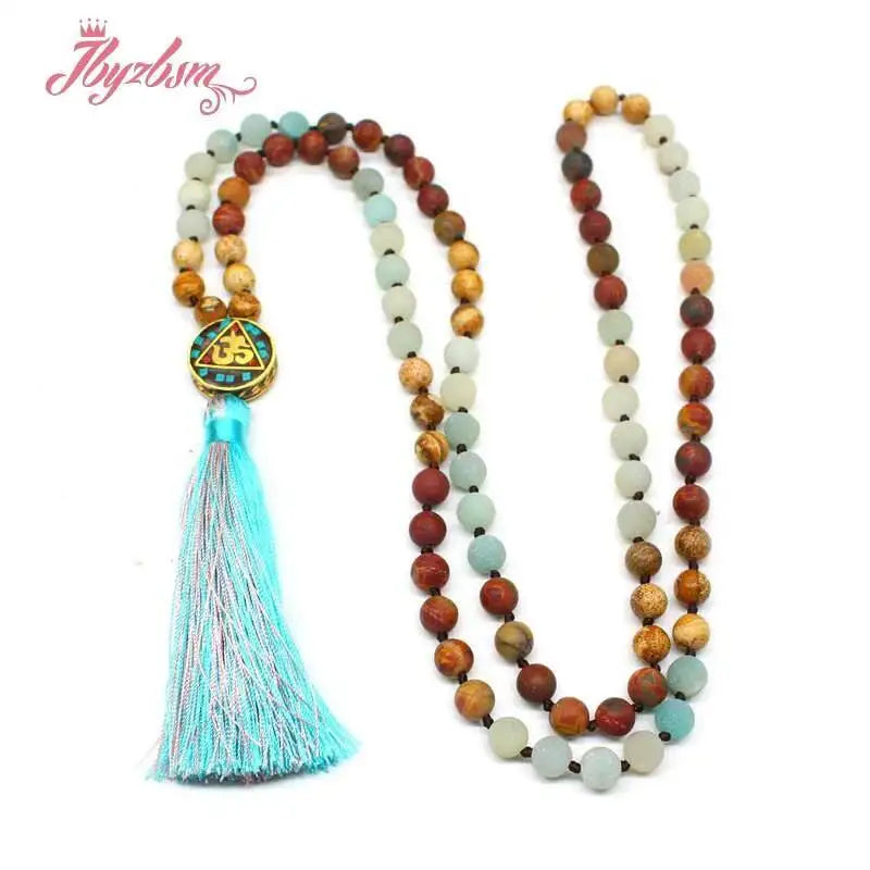 Natural Stone 108 Beads Necklaces For Women Female Payer Regious Nepal Pendant Long Mala Necklace Jewelry 8mm Matte Beads 110CM