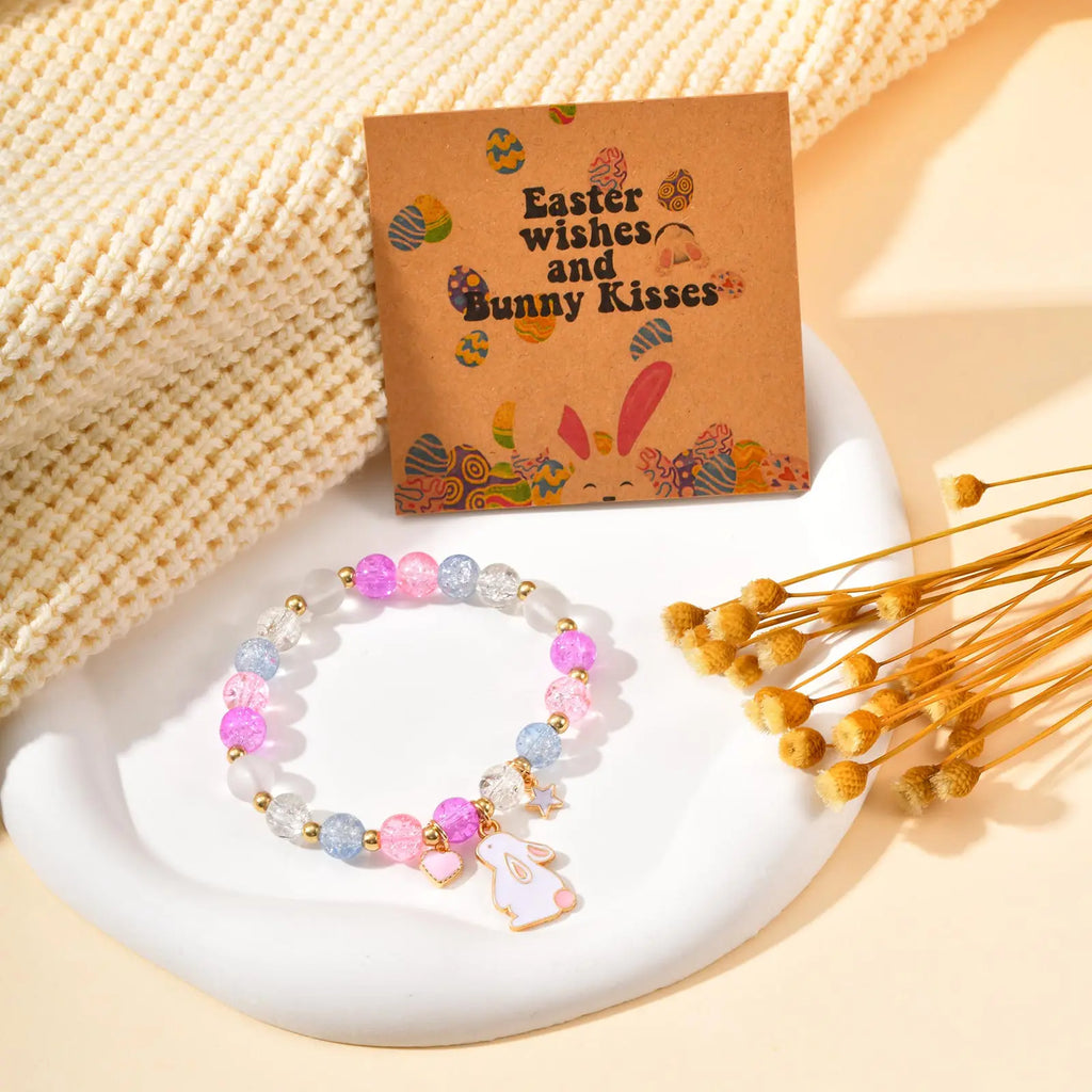 Cute Rabbit Bracelet for Baby Baptism Gift Colourful Beaded Bracelets Easter Christian Gifts Jewelry First Communion Jewelry