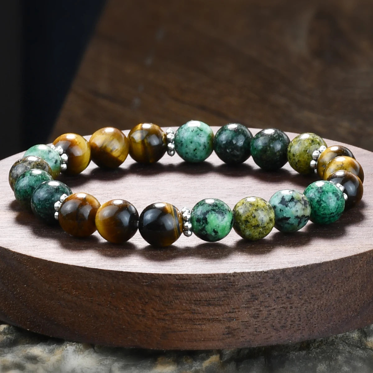 Tiger Eye & African Turquoise Beaded Bracelet