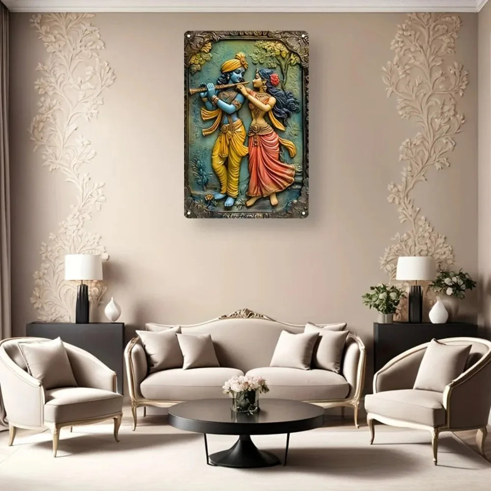 Trendy Krishna & Radha Romantic Love Theme Frameless Square Aluminum Wall Art - Ideal for Home, Office, and Room Decor