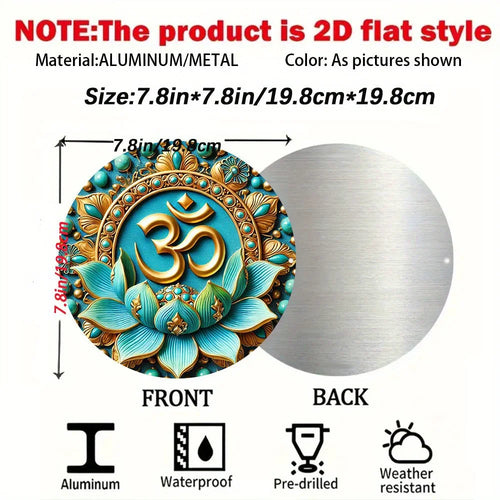 2D Flat, Om Symbol Meditation Wall Art -Round Blue & Golden Om Mantra Metal Sign,Zen Yoga Room Decor,Spiritual Gift for Home