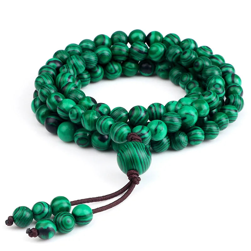 Charms Yoga 108 Red Turquoise Stone With Tassel Bracelet Hand Knotted Buddha Prayer Beads Meditation Mala Necklaces Bracelets