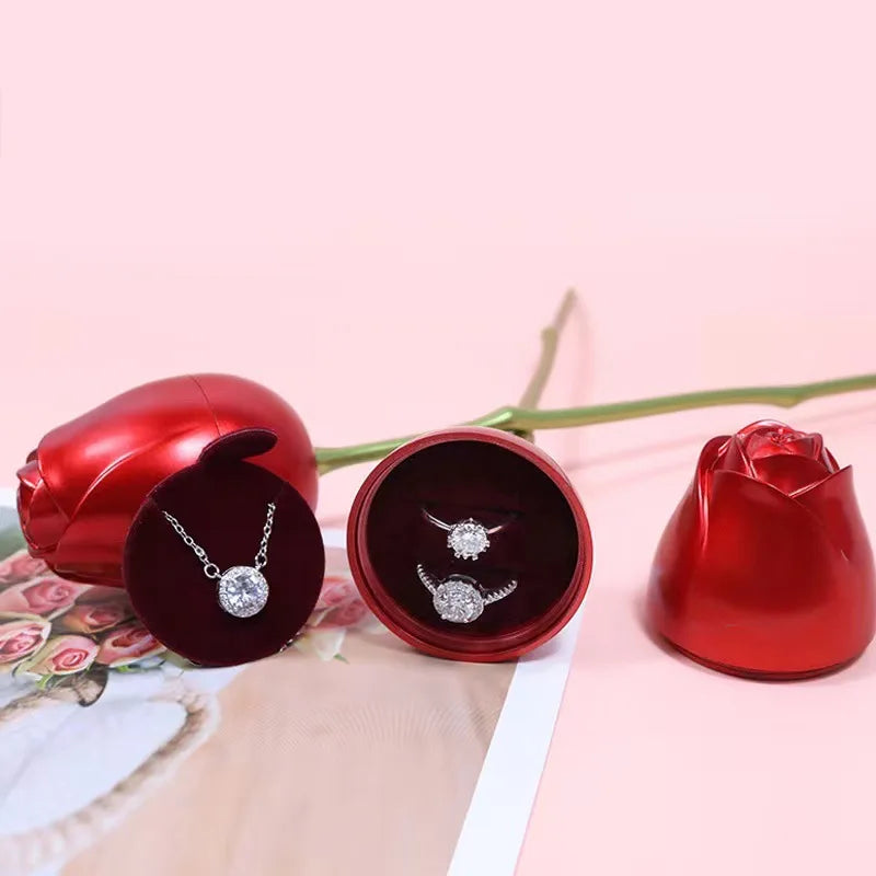 Heart Red Zircon Necklace Pendant With Roses Flower Box Gift For Mother's Day 2024 New Luxury Romantic Wedding Jewelry