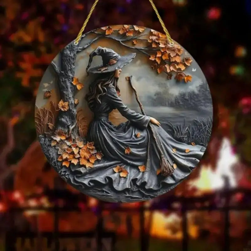 Halloween Witch Wooden Hanging Sign