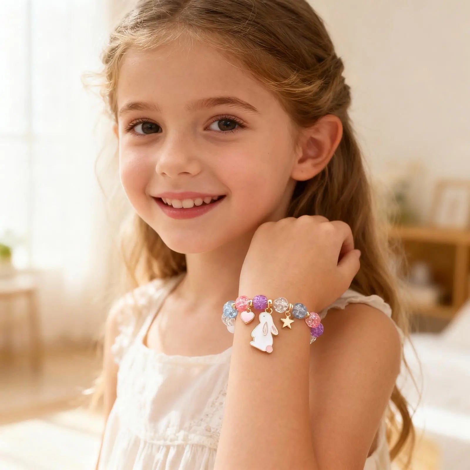 Cute Rabbit Bracelet for Baby Baptism Gift Colourful Beaded Bracelets Easter Christian Gifts Jewelry First Communion Jewelry