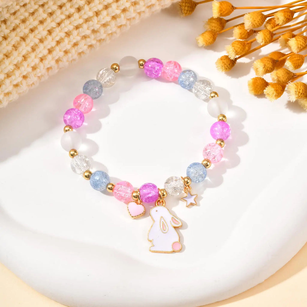 Cute Rabbit Bracelet for Baby Baptism Gift Colourful Beaded Bracelets Easter Christian Gifts Jewelry First Communion Jewelry