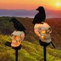 Halloween Light-Up Skull &amp; Raven Garden Stake – Spooky Outdoor Décor