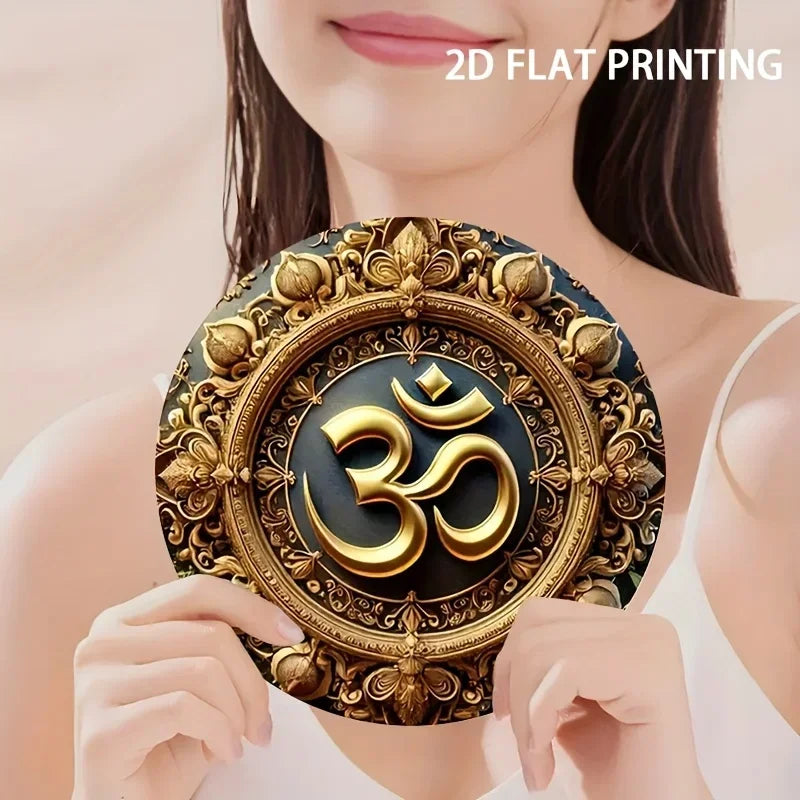 2D Painting- Americana Style Om Serenity Tin Round Sign, Hanging Decor For Home, Garden, Outdoor Wall Decor