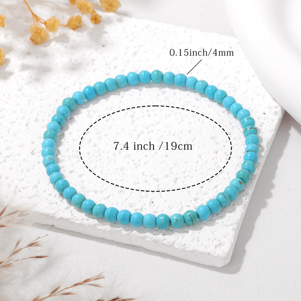 4/6/8mm Natural Blue Turquoises Beads Bracelet Smooth Round Beaded Bracelets with Card for Women Men Elastic Bracelet Bangle
