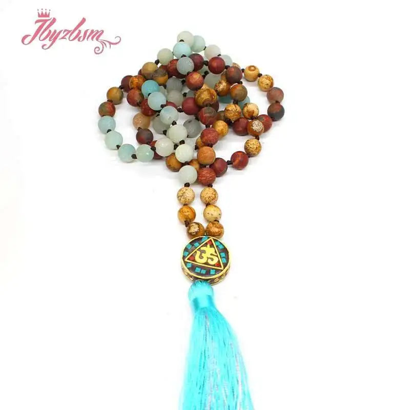 Natural Stone 108 Beads Necklaces For Women Female Payer Regious Nepal Pendant Long Mala Necklace Jewelry 8mm Matte Beads 110CM