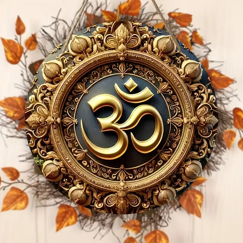 2D Painting- Americana Style Om Serenity Tin Round Sign, Hanging Decor For Home, Garden, Outdoor Wall Decor