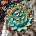 2D Flat, Om Symbol Meditation Wall Art -Round Blue & Golden Om Mantra Metal Sign,Zen Yoga Room Decor,Spiritual Gift for Home