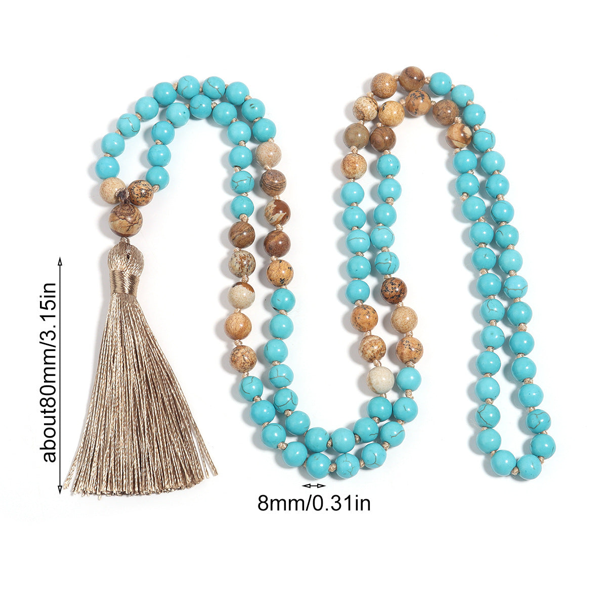 108 Mala Necklace Vintage Turquoise Painted Stone Necklace. A meaningful gift for loved ones seeking balance and positivity. Created with love and positive energy - Divine Aura by Roop.