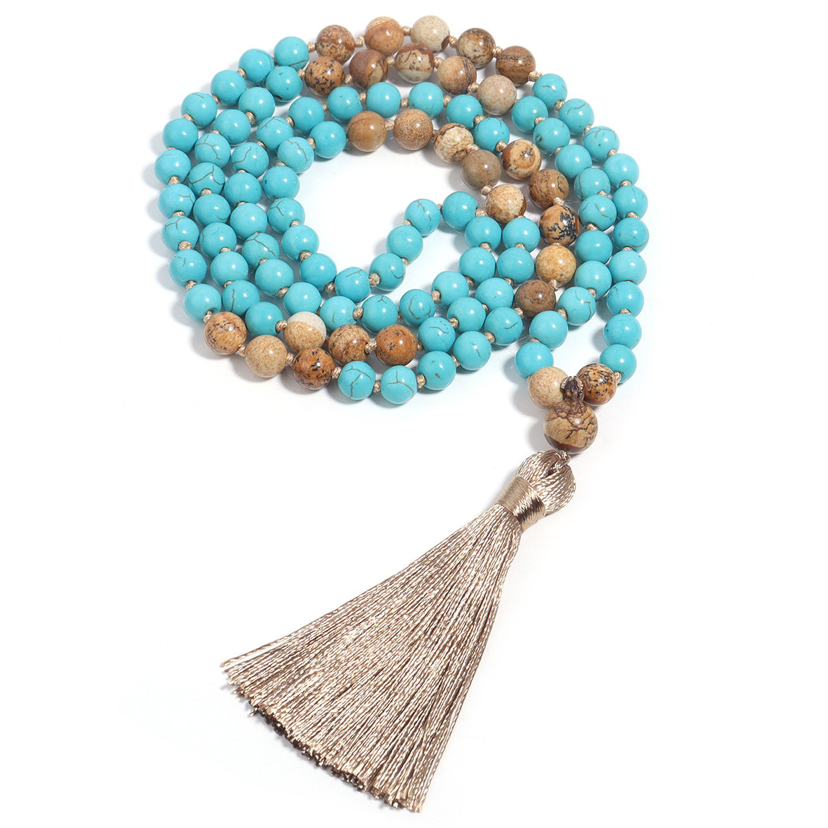 108 Mala Necklace Vintage Turquoise Painted Stone Necklace. A meaningful gift for loved ones seeking balance and positivity. Created with love and positive energy - Divine Aura by Roop.